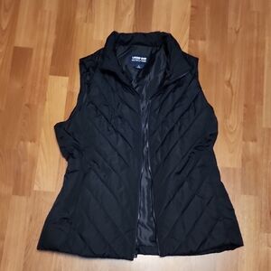 Lands' End Black Quilted Puffer Vest with Stand Collar